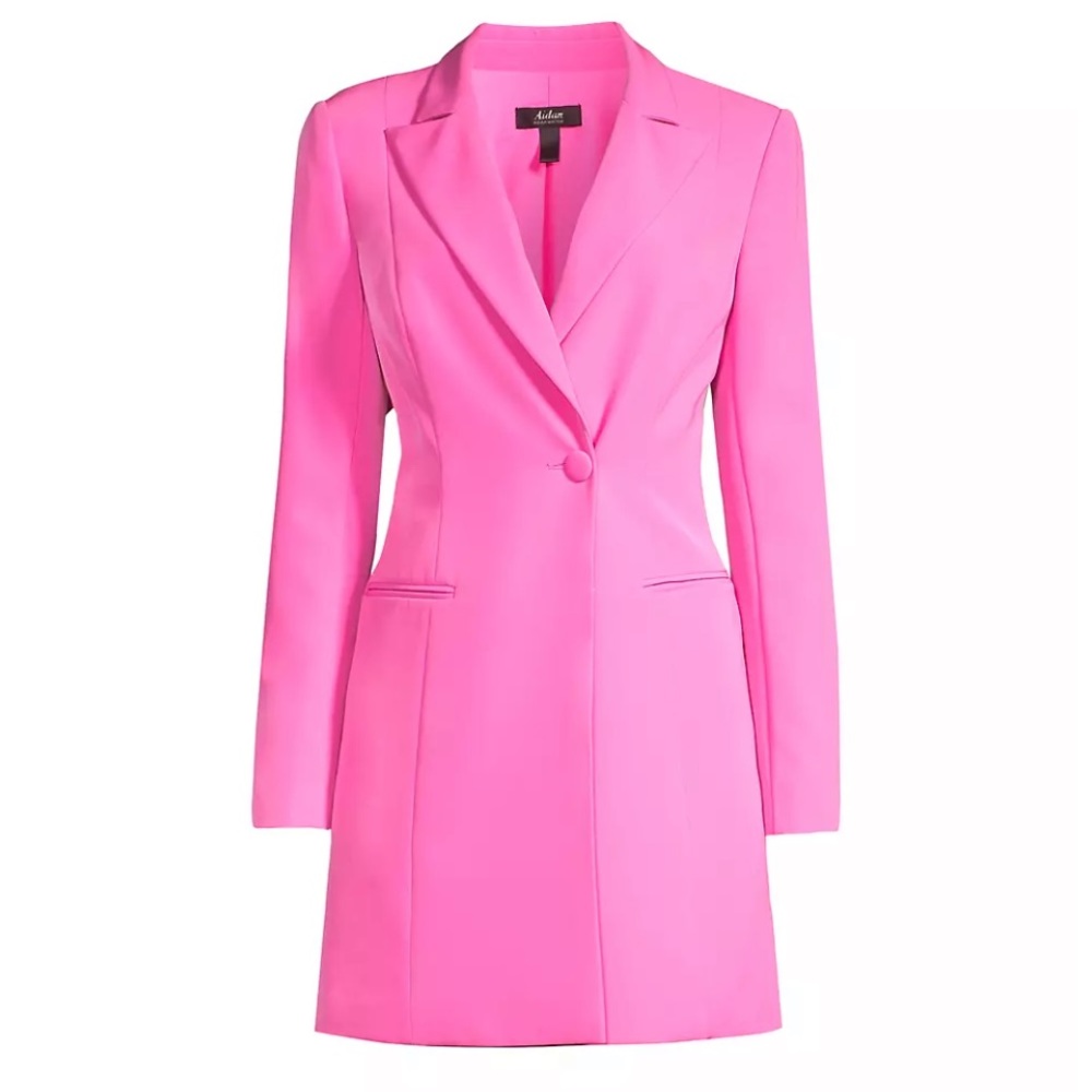 NWT Aidan Mattox Bright Pink V Neck Long Sleeve Tuxedo Blazer Dress Size 8 - Picture 1 of 5